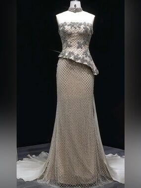 Embellished Evening Gown with Beaded Top